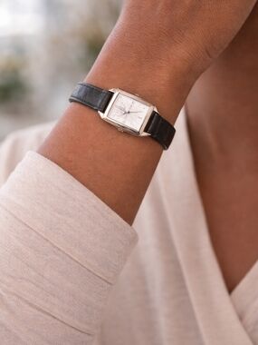 Classic Rectangular Dress Watch with Black Leather Strap